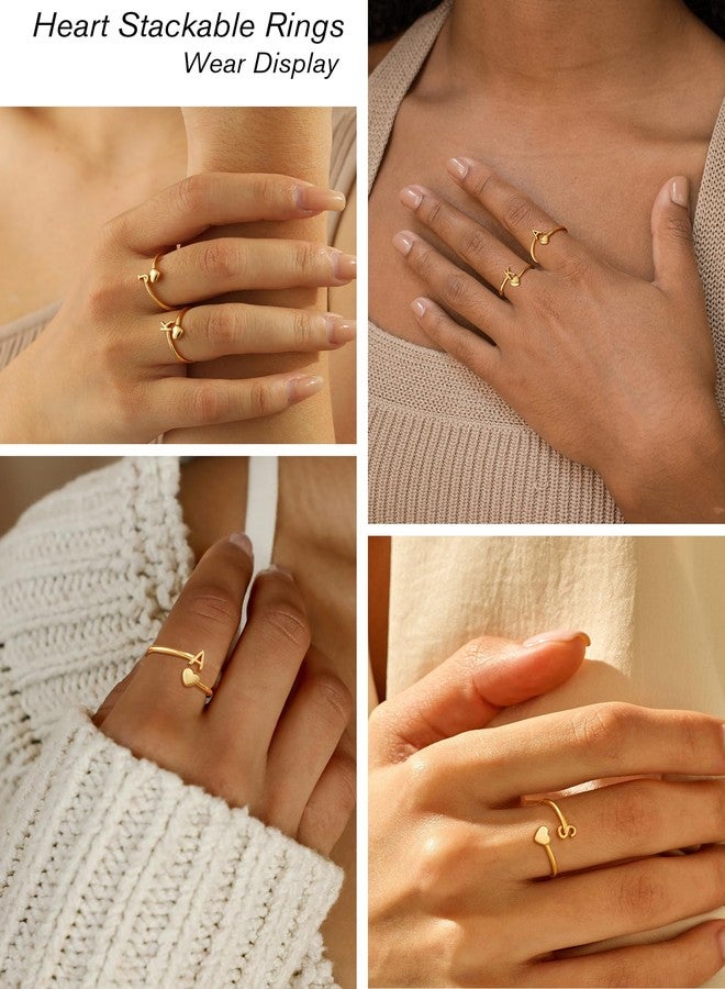 Honsny Gold Initial Rings for Women Non Tarnish 18K Gold Plated Heart Initial Stackable Rings Adjustable Pinky Rings for Women Cute Dainty Alphabet Capital Letter Rings Jewerly Gift - Image 5